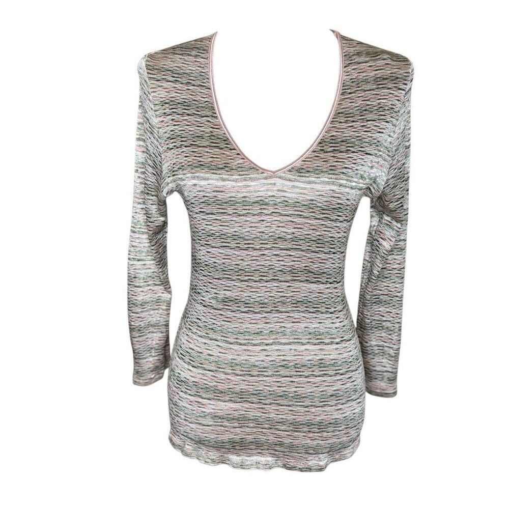 Vintage INC Top Pink & Green Long Sleeve V Neck Size L Y2K, Casual, Chic